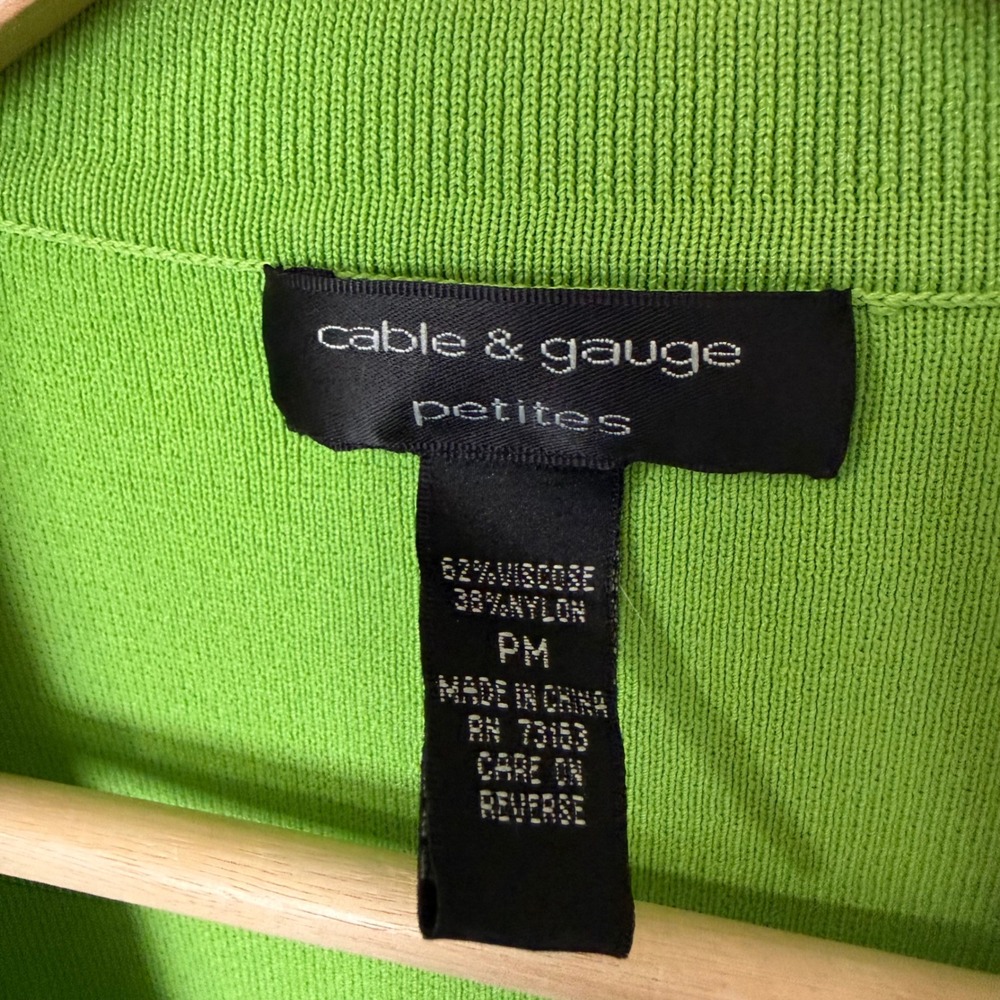 Cable & Gauge Knit Top Women PM Green Good Double Breasted Short Sleeve Square - Picture 3 of 7